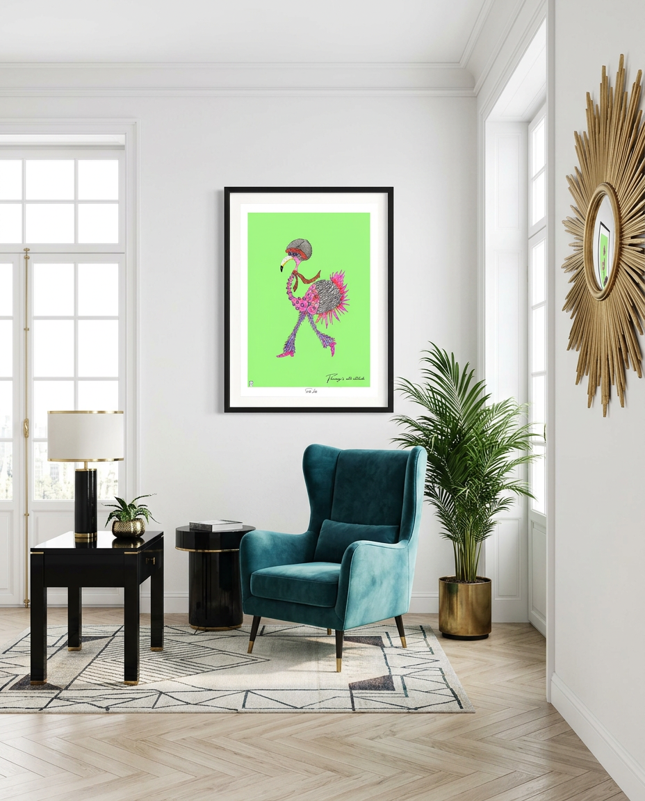 Shady Lady shown framed in a quirky living room