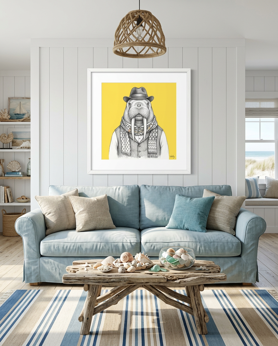 Wally shown framed in a quirky living room
