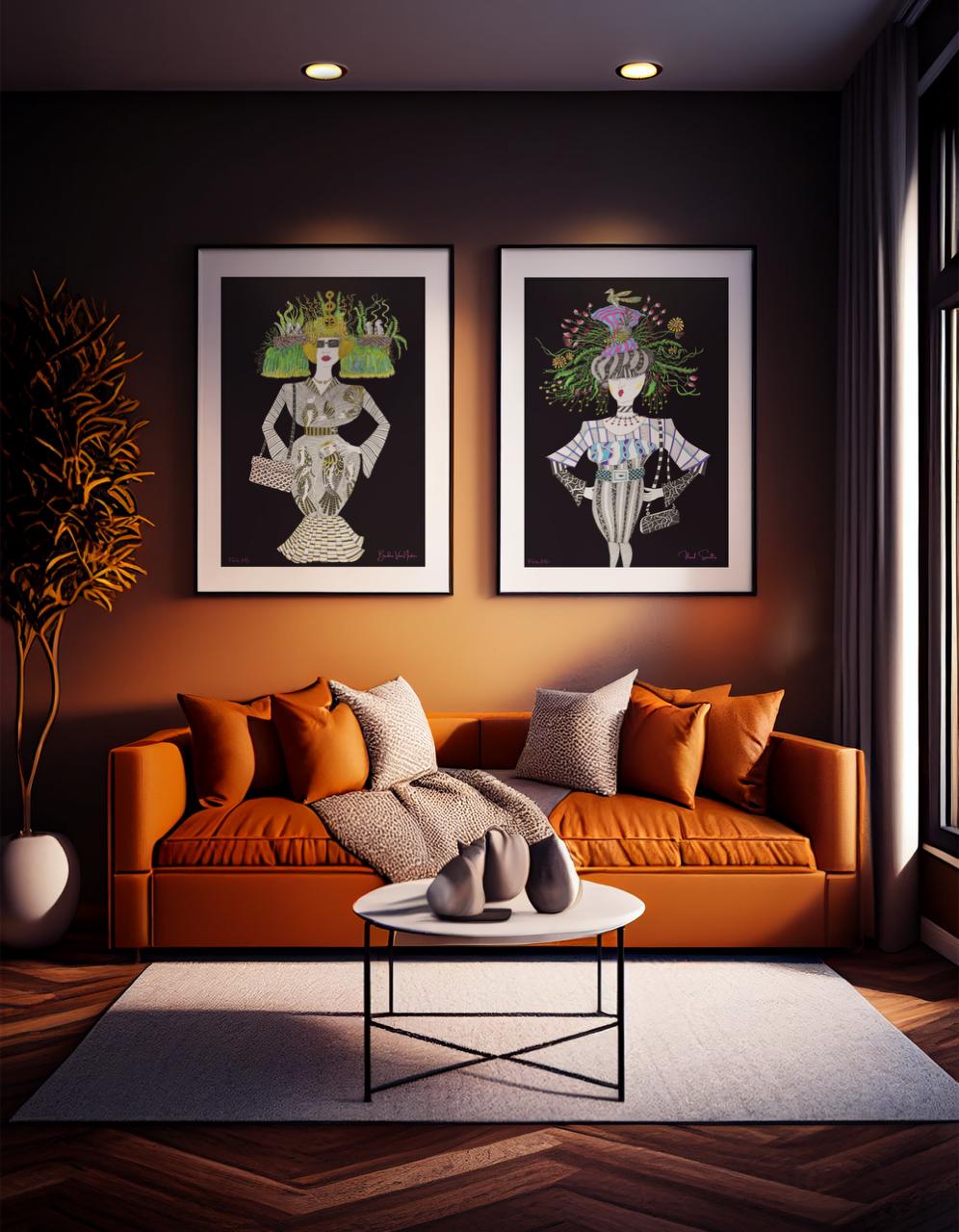 Birdie Von Nester shown framed in a quirky living room