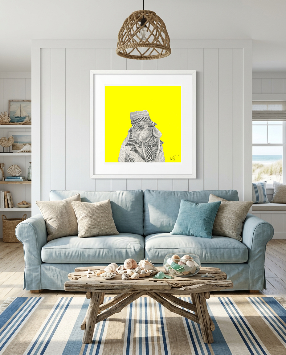 Wally shown framed in a quirky living room
